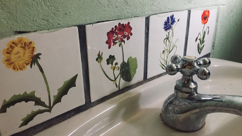 Floral painted tiles