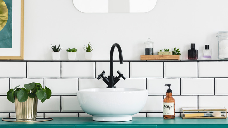 Black grout subway tile