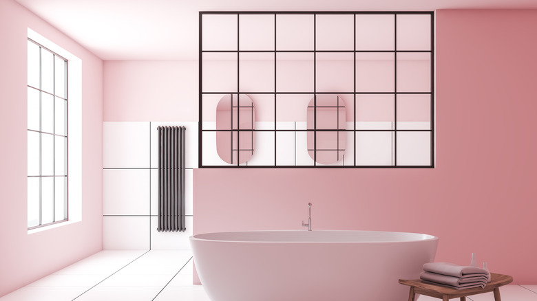 Pink bathroom with glass tiles