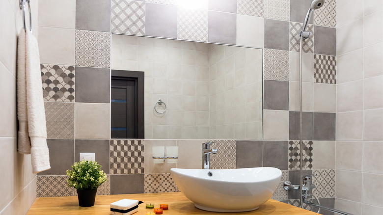 Mismatched greyscale wall tiles