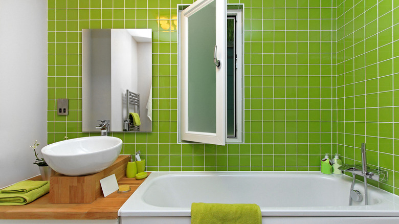 Retro green accent tile wall