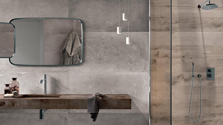 Gray and wood modern bathroom