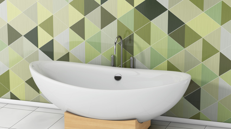 Green triangle shaped wall tiles