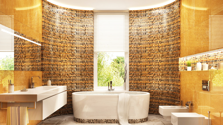 Gold and yellow mosaic bathroom