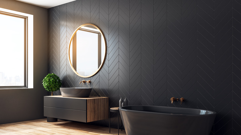 Black chevron wall tiles