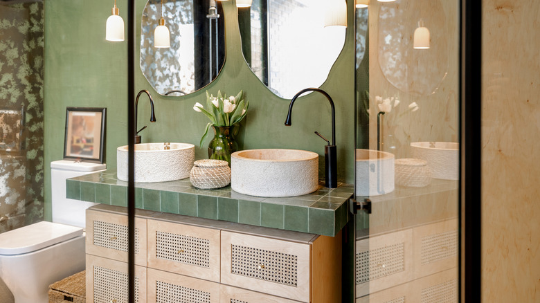 Tiled green sink counter