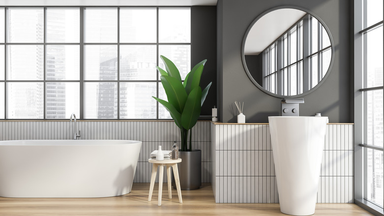 Modern bathroom with wall tiles