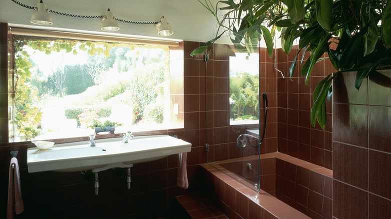 Terracotta colored bathroom tiles