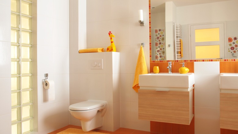 Child's orange retro bathroom