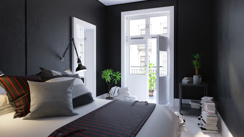 bedroom with all black walls