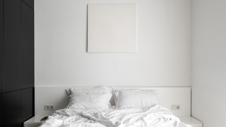 black and white walled bedroom