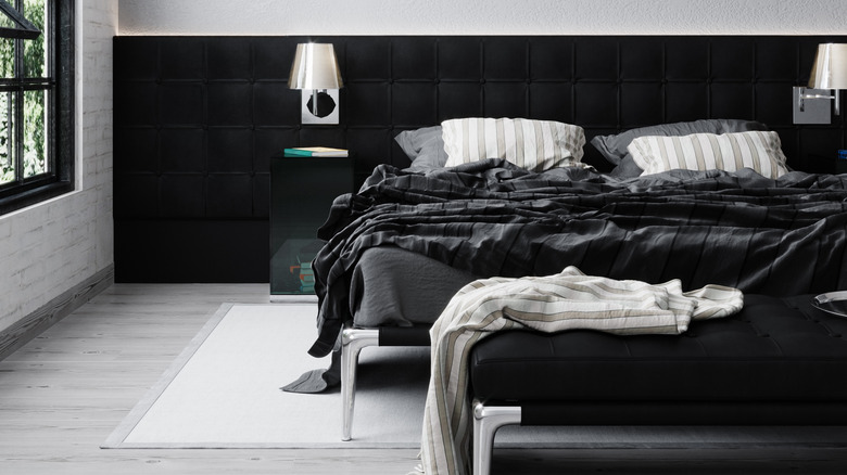 black headboard in bedroom