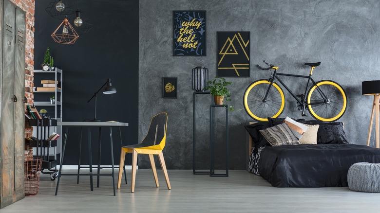 black wall in gray bedroom