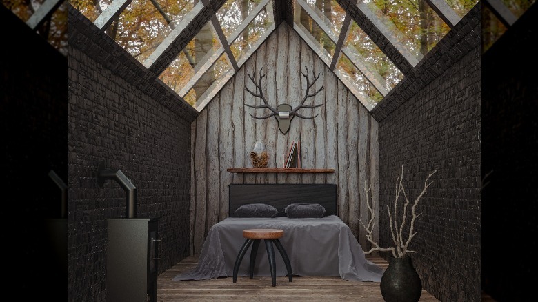 dark bedroom with skylights