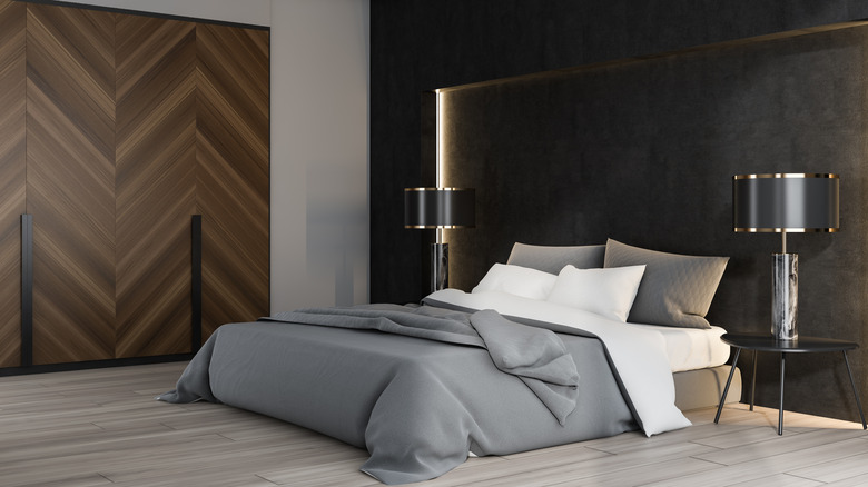 black and wood walls bedroom