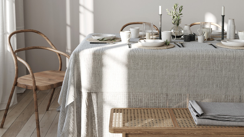 wicker bench in dining room