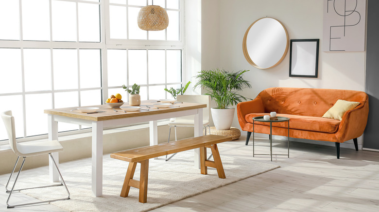 white table with wooden bench