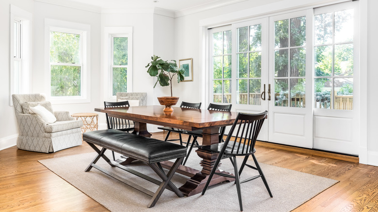 leather bench in dining room