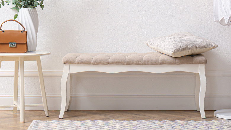 white and tan bench