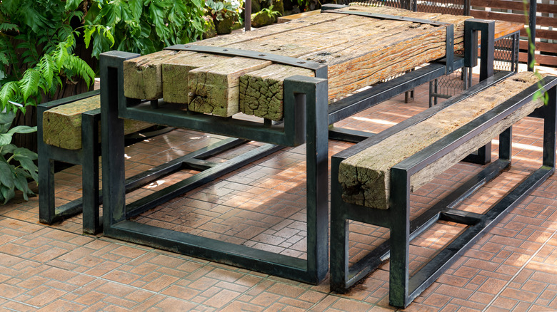 rustic wooden table and benches