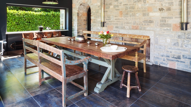 rustic wood dining room setup