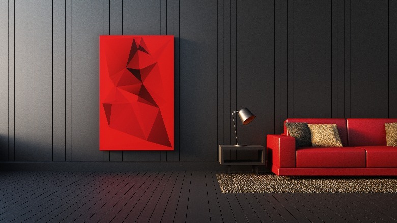 Gray room with red decor