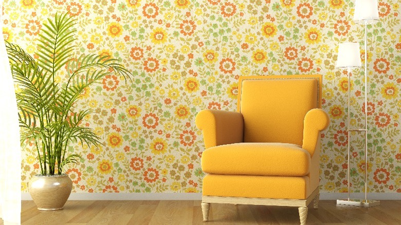 Room with floral wallpaper