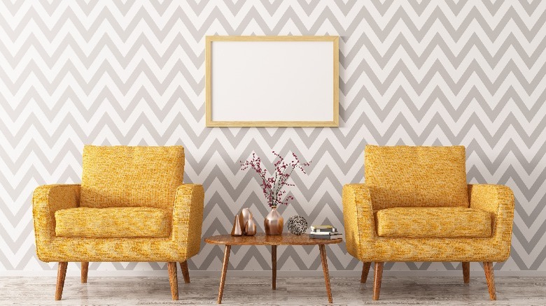 Chevron wallpapered room