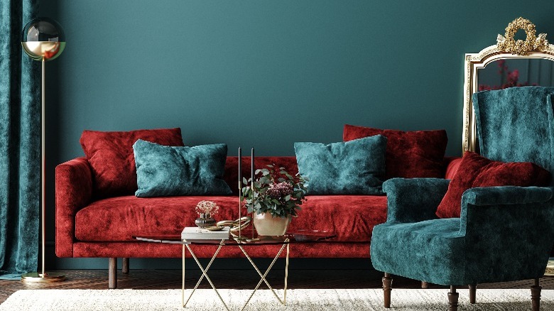 blue and red living room