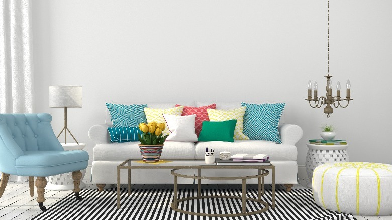colorful throw pillows on couch