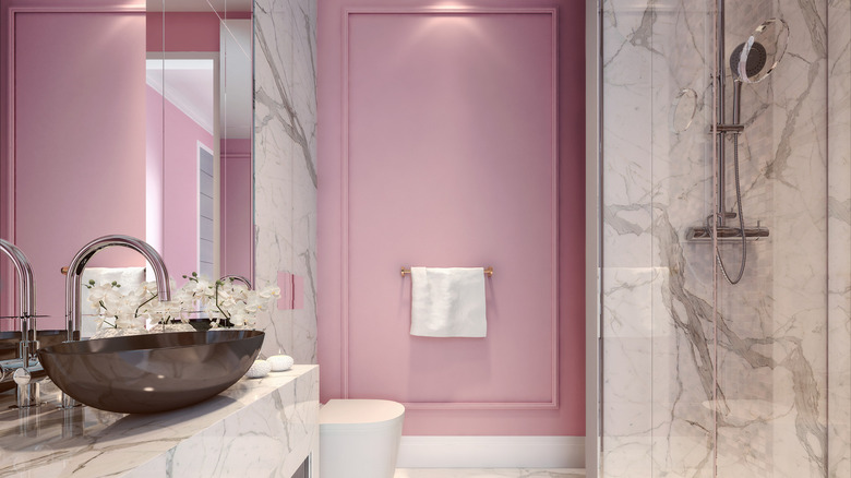 bathroom with pink wall