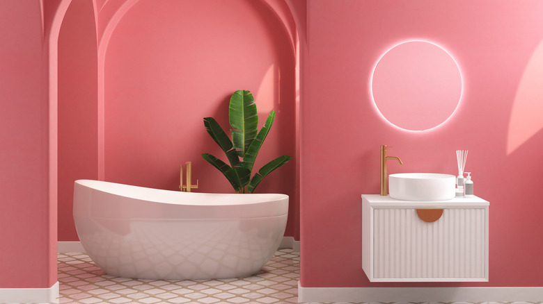 pink mid-century modern bathroom