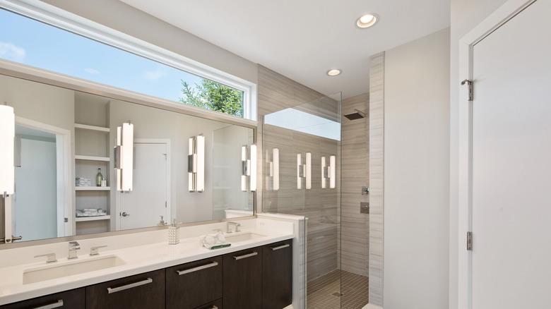 elevated window in a bathroom