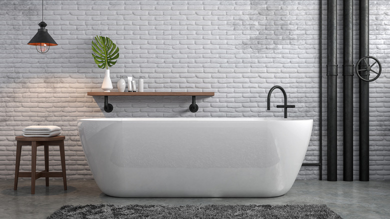 bathroom with faux brick