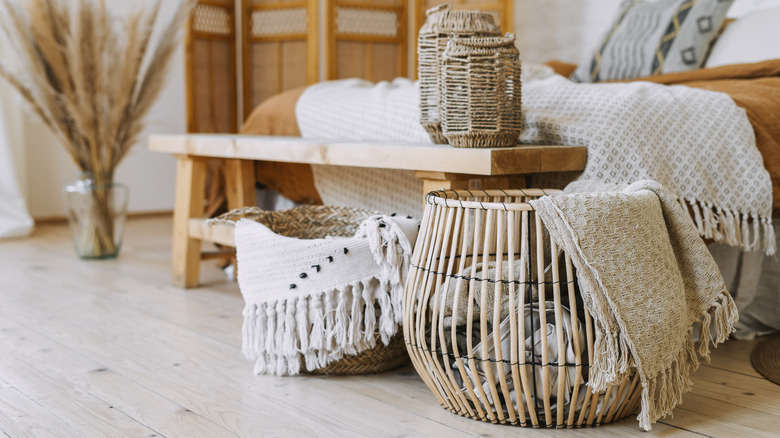 baskets in a bedroom