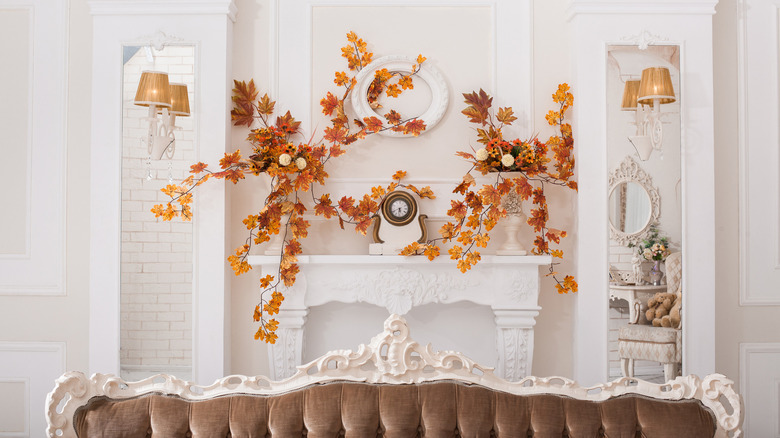 orange leaves on mantel 