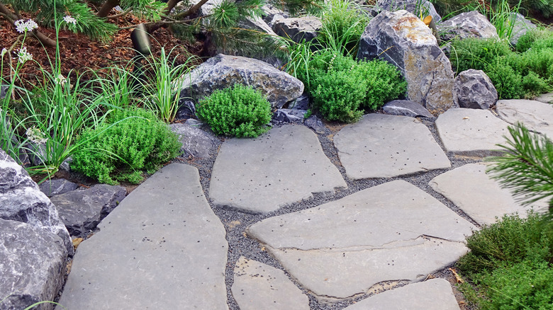 Cobblestone path in yard