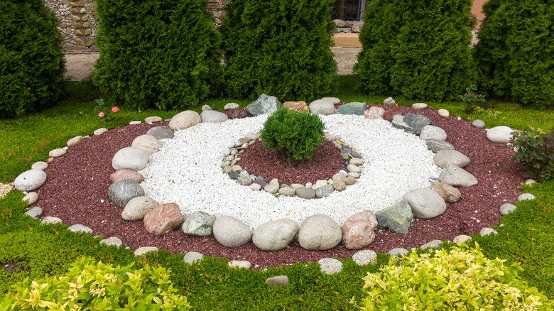 Stone circles in a yard