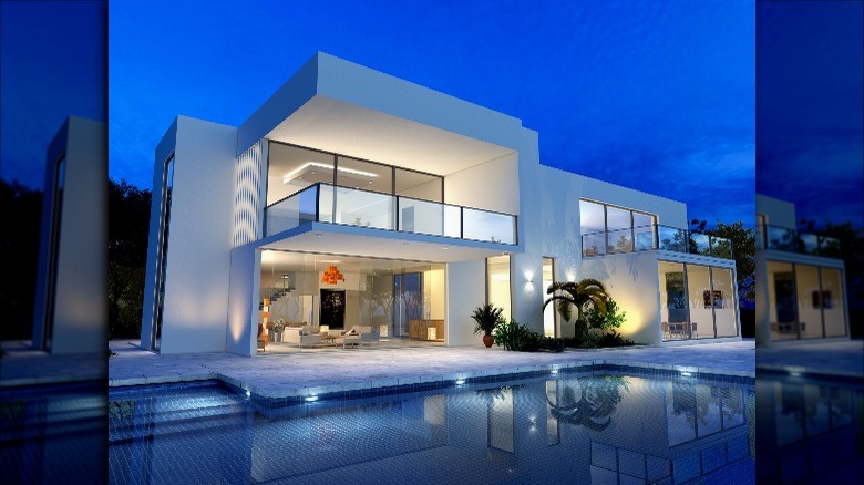 contemporary mansion in the evening