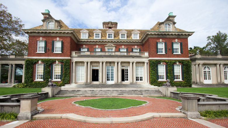 brick house with brick path