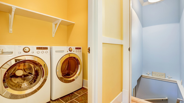bright yellow laundry room 