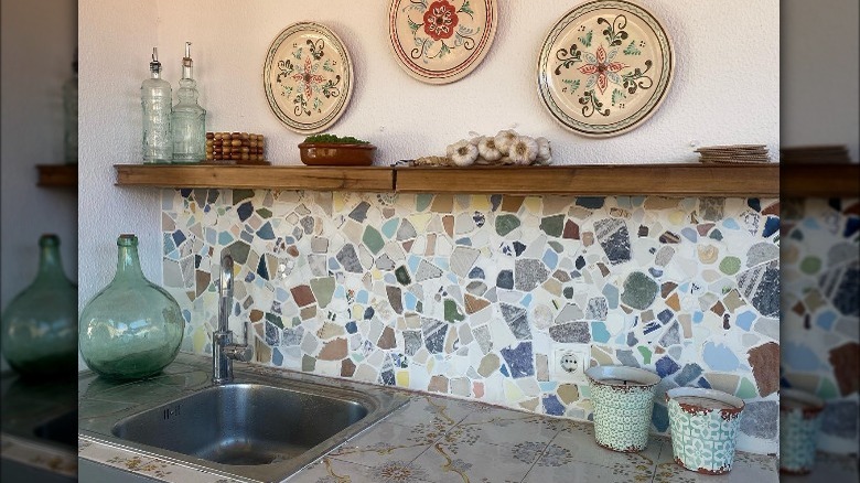 Ceramic mosaic backsplash