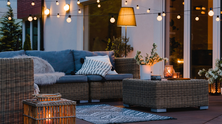 living room with string lights