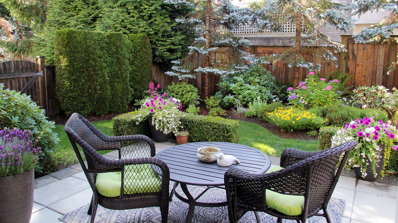 patio furniture overlooking garden