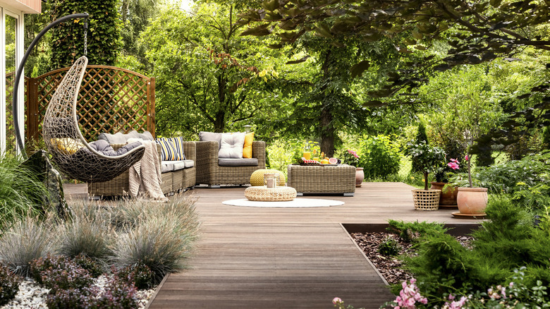 patio with hanging chair