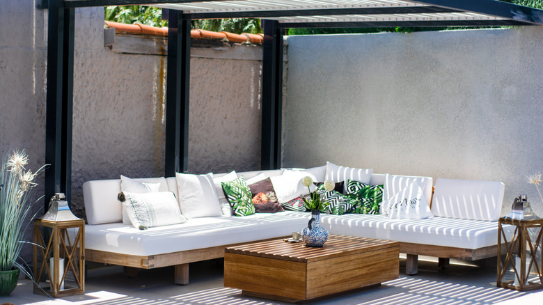 white couch on covered patio