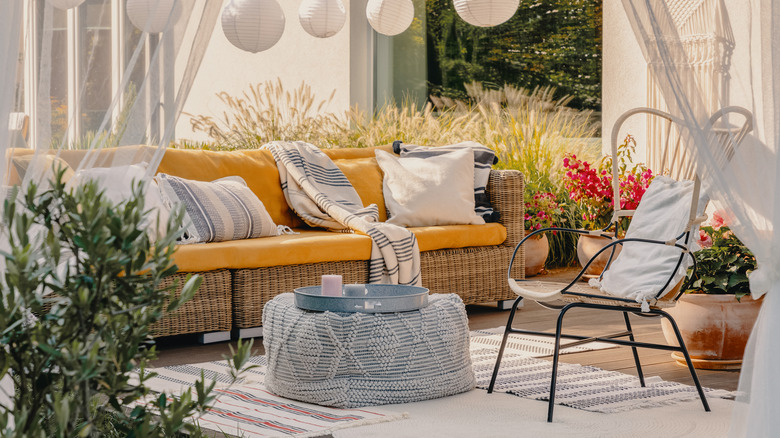 patio with boho furniture