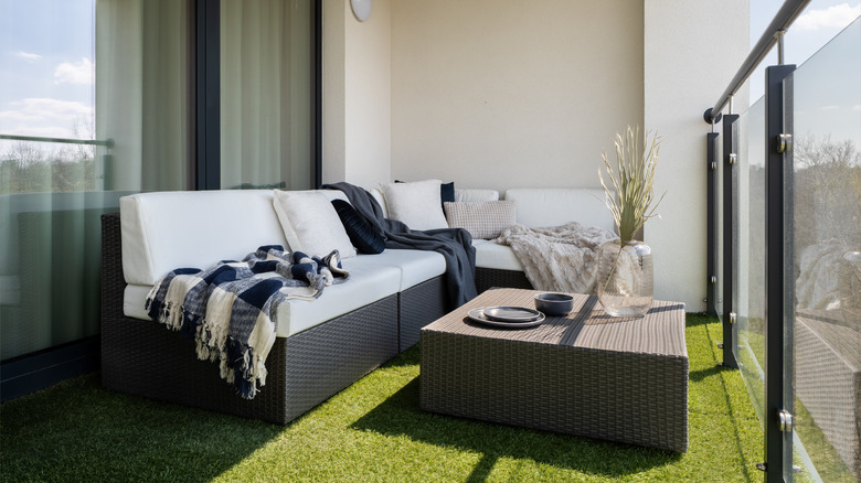 balcony with faux grass