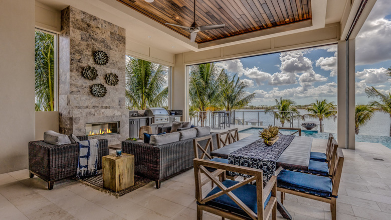 patio with dining table