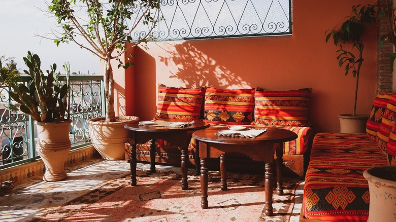 balcony with moroccan textiles